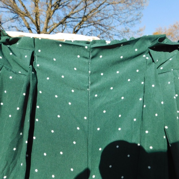 Blu Pepper pants women S, forest green/white polka dots, elastic pullon paperbag - Picture 10 of 13